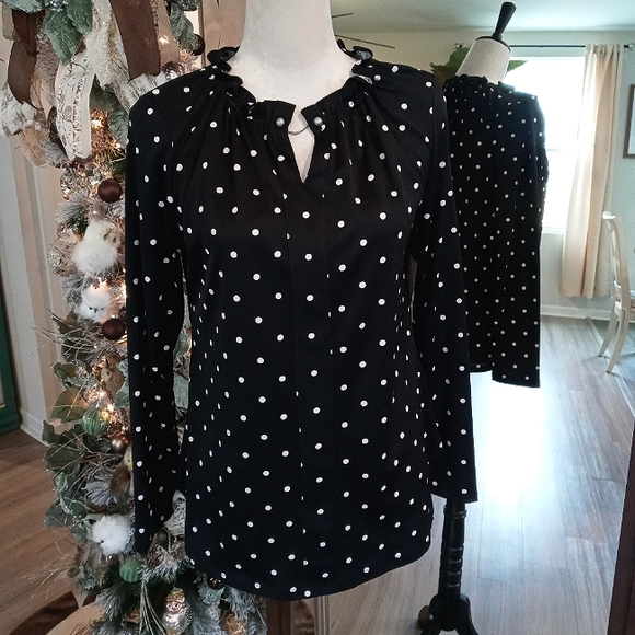 croft & barrow Tops - Croft & Barrow Polka Dot & Chain Tunic w/Ruffled Collar Sz Small NWT